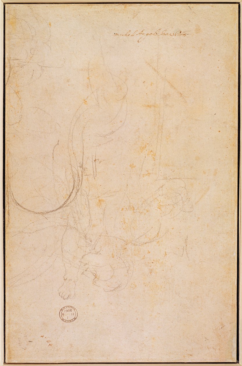 رسم تخطيطي لشكل يحمل توقيع الفنان (فحم على ورق) (الصفحة الرئيسية) بواسطة مايكل أنجلو بوناروتي