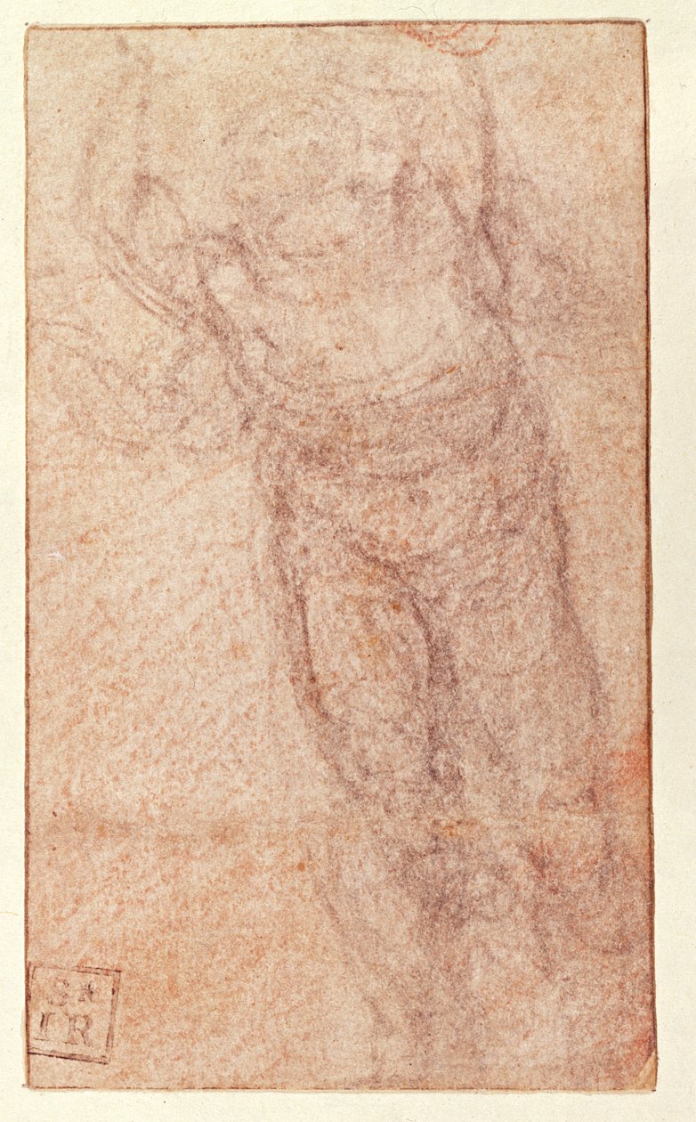 دراسة ل "القيامة" ، c.1532-34 (طباشير أحمر وأسود على ورق) (المستقيم) بواسطة مايكل أنجلو بوناروتي