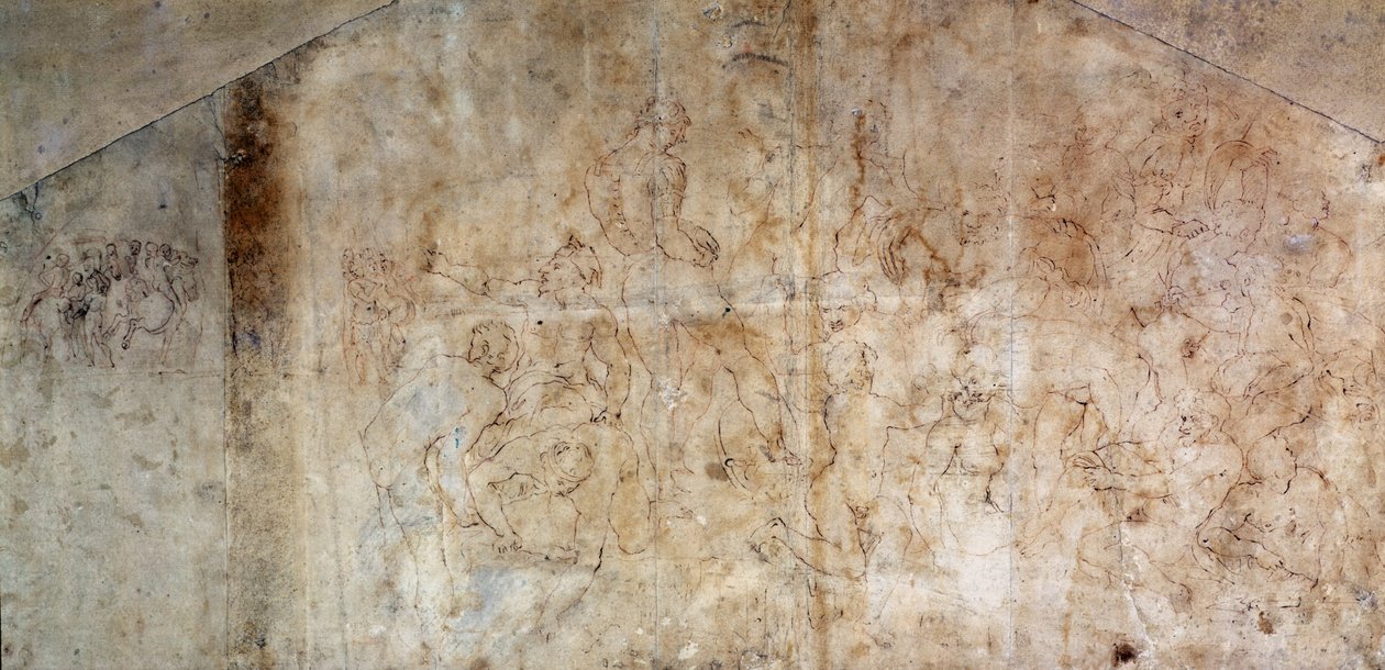 دراسة لـ "معركة كاسينا" 1504 (حبر بني على ورق) (مستقيمة) بواسطة مايكل أنجلو بوناروتي