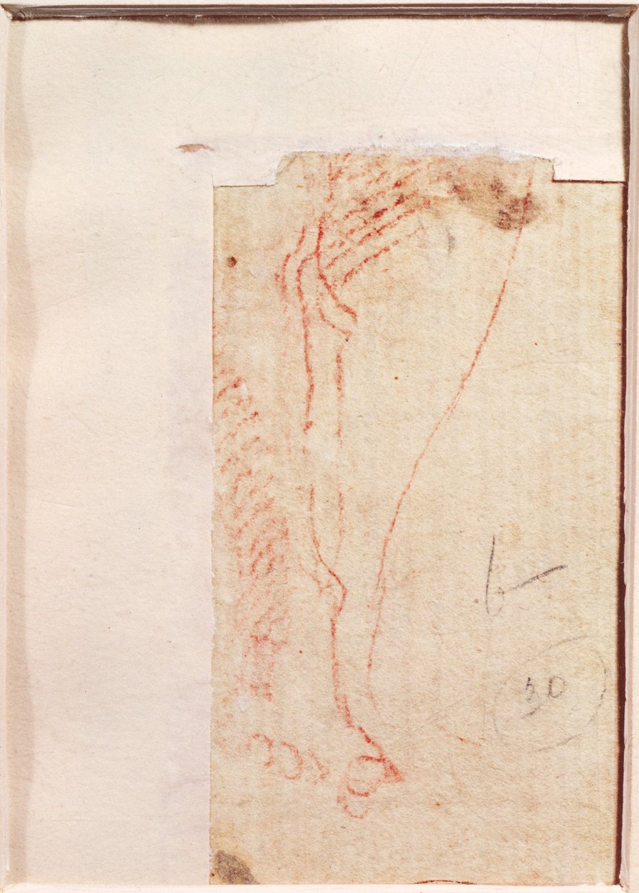 دراسة أقدام المسيح مسمرًا على الصليب (الطباشير الأحمر على الورق) (الصفحة الرئيسية) بواسطة مايكل أنجلو بوناروتي