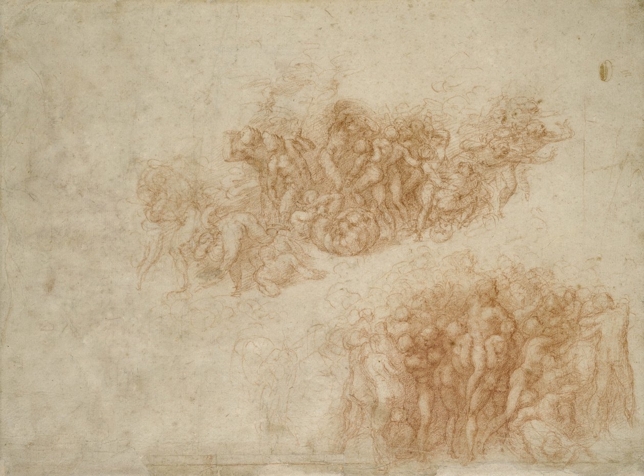 عبادة الثعبان النحاسي ، c.1530 (الطباشير الأحمر على الورق) بواسطة مايكل أنجلو بوناروتي