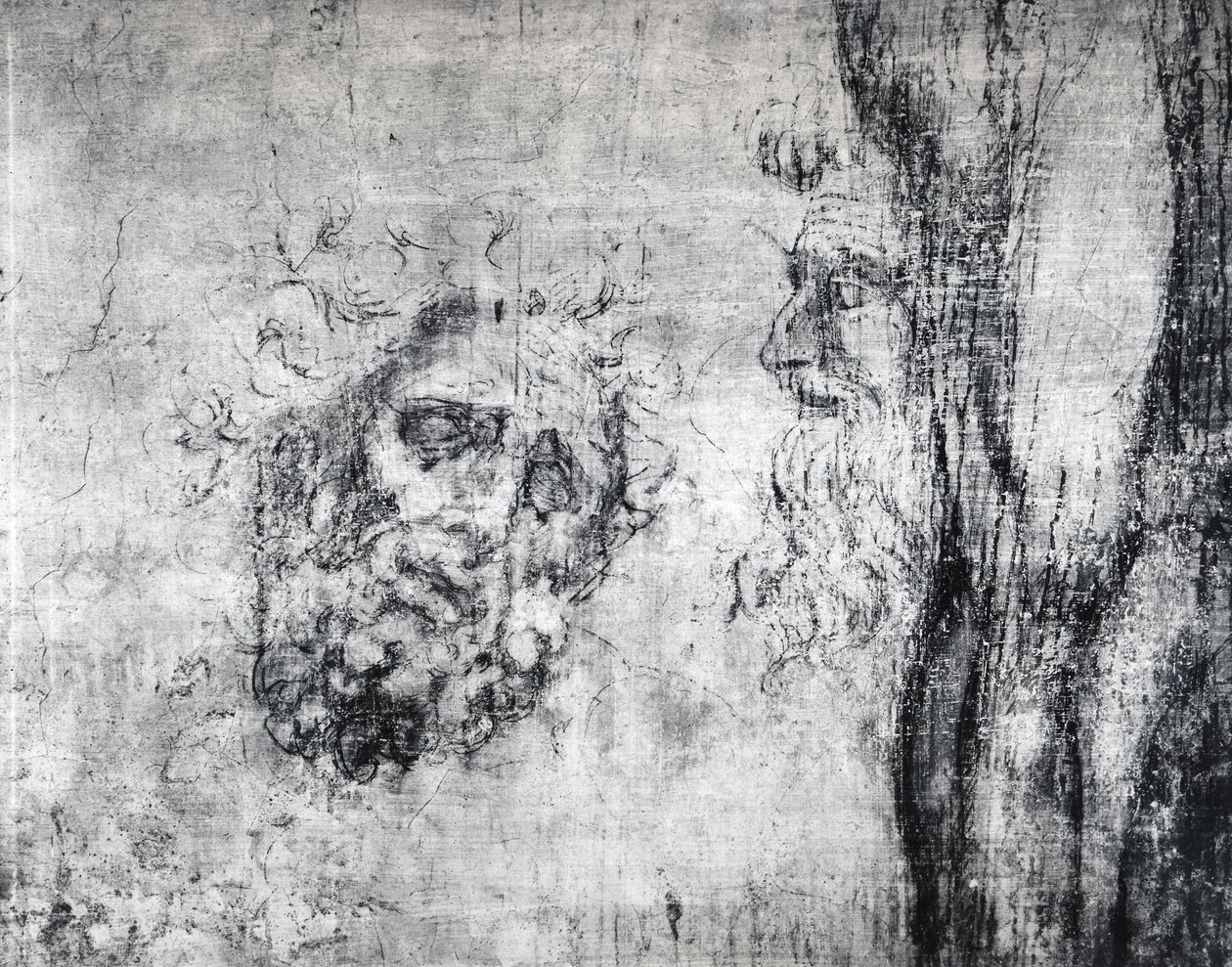 رسم جداري لرأسين ، ج 1530 (فحم على جص) بواسطة مايكل أنجلو بوناروتي