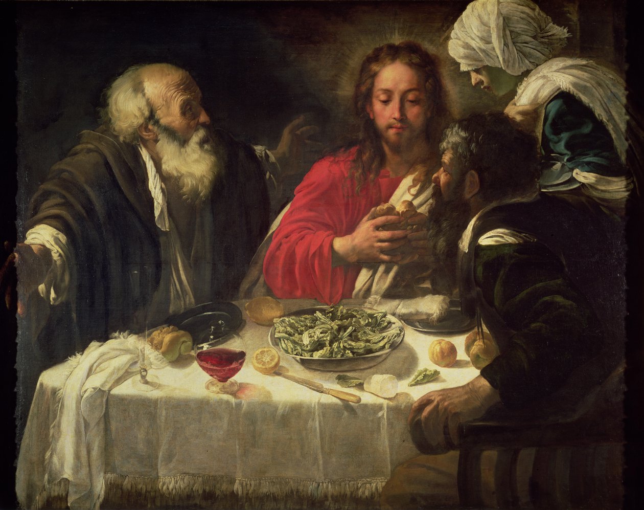 العشاء في عمواس ، c.1614-21 بواسطة مايكل أنجلو ميريسي كارافاجيو