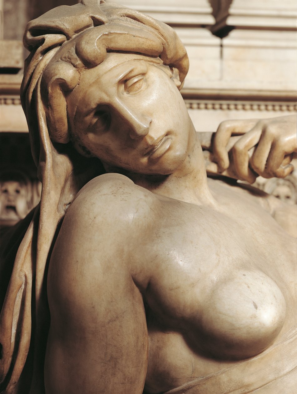 Dawn (Aurora) ، تفاصيل من قبر Lorenzo de 'Medici بواسطة Michelangelo (1475-1564) ، نحت من الرخام Medici Chapel of Church of San Lorenzo ، فلورنسا ، توسكانا بواسطة مايكل أنجلو بوناروتي
