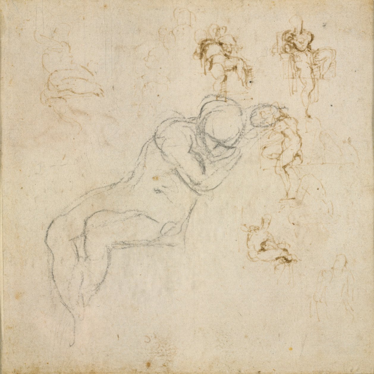 Recto: ثماني دراسات شخصية. نسخة أخرى: دراسة الشكل ، ج 1490-1560 بواسطة مايكل أنجلو بوناروتي