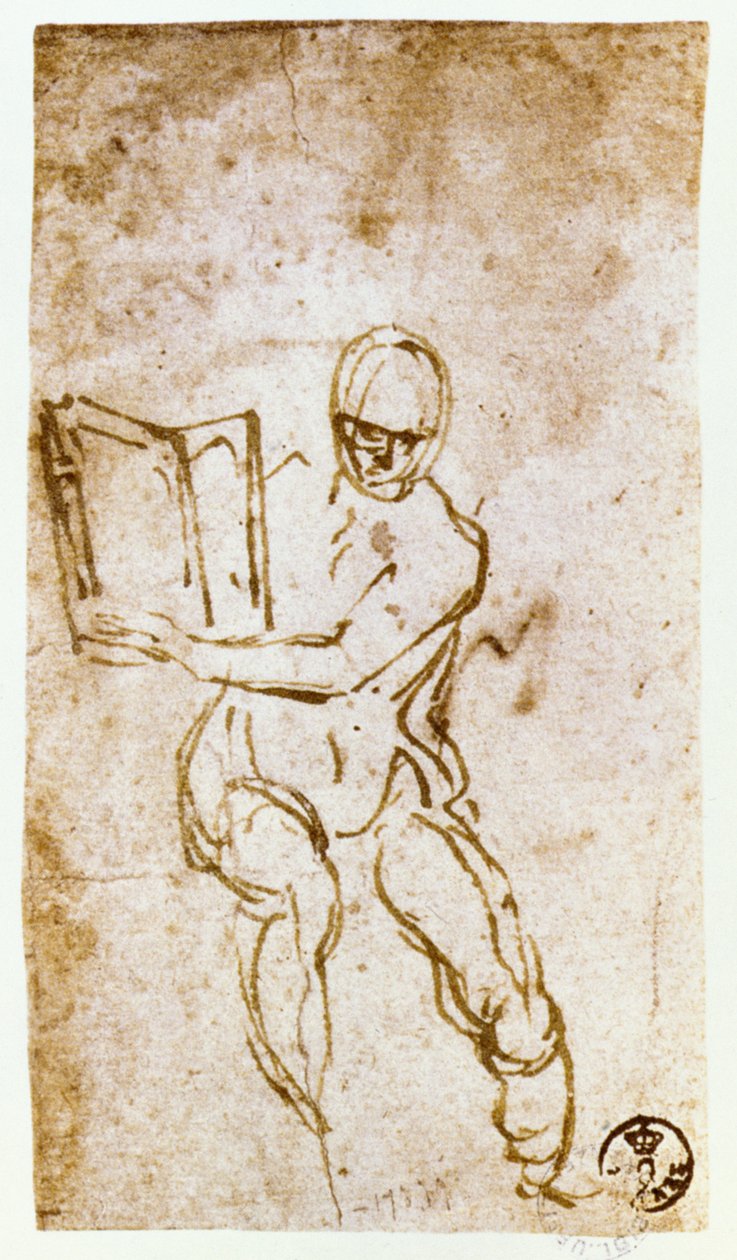 سقف كنيسة سيستين (1508-12): رسم تخطيطي لأحد الأنبياء (قلم وحبر بني) بواسطة مايكل أنجلو بوناروتي