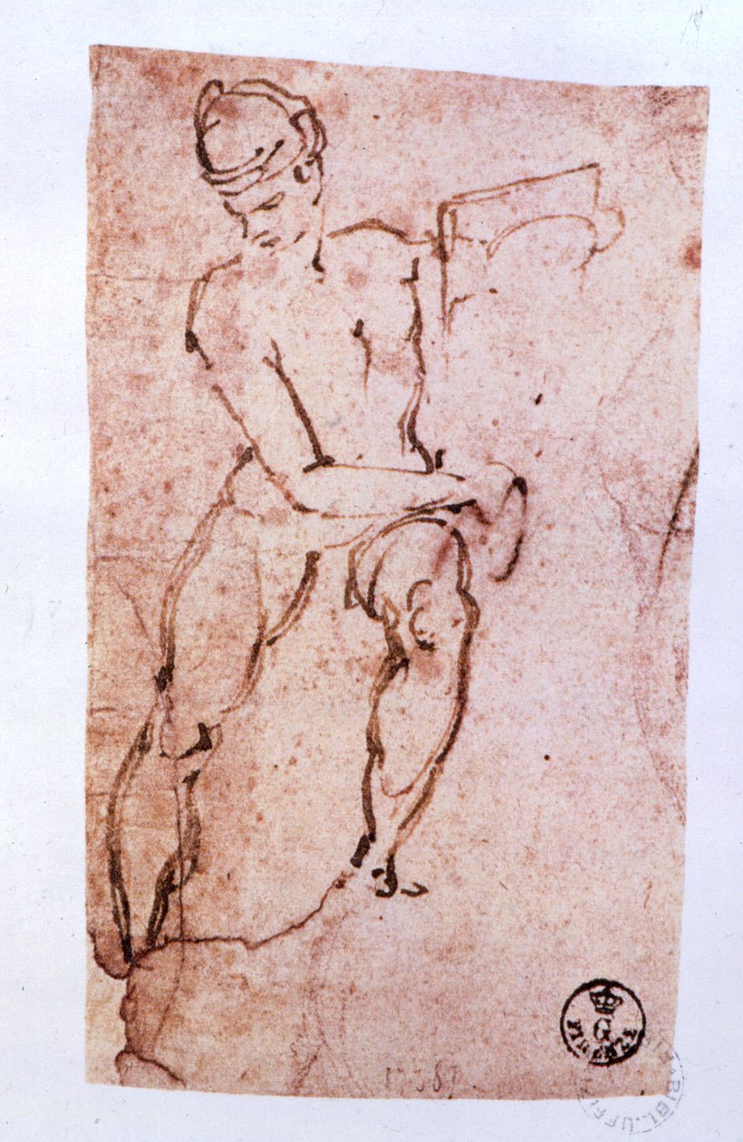 سقف كنيسة سيستين (1508-12): رسم تخطيطي لرسول (قلم وحبر بني) بواسطة مايكل أنجلو بوناروتي