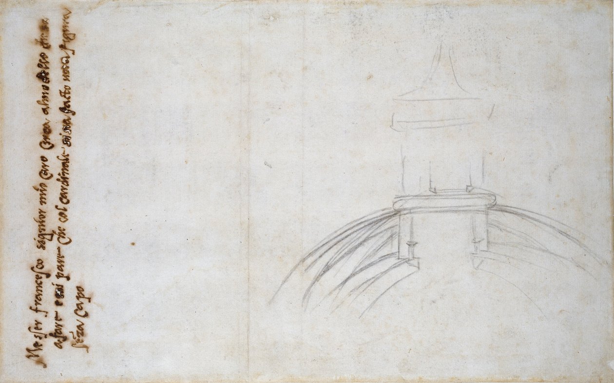 رسم تخطيطي يوضح انضمام الفانوس والقبة ، ودراسات أخرى للقديس بطرس ، 1490-1560 بواسطة مايكل أنجلو بوناروتي