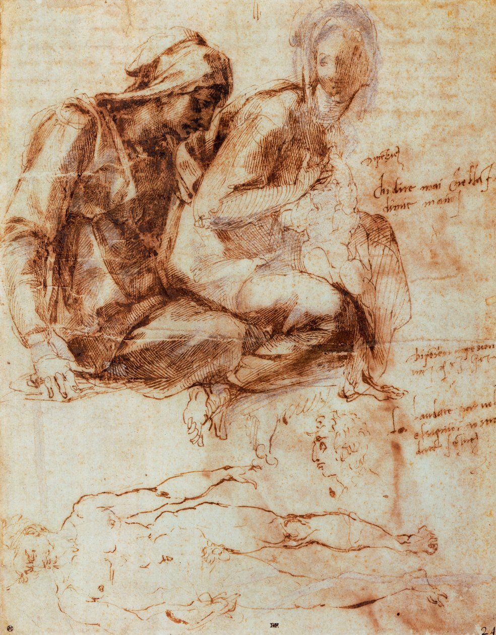 القديسة آن ومادونا والطفل ، رسم مايكل أنجلو (1475-1564) بواسطة مايكل أنجلو بوناروتي