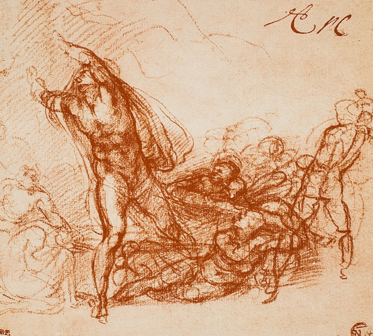 دراسة لوحة جدارية كنيسة مصلى. رسم مايكل أنجلو. اللوفر ، باريس بواسطة مايكل أنجلو بوناروتي