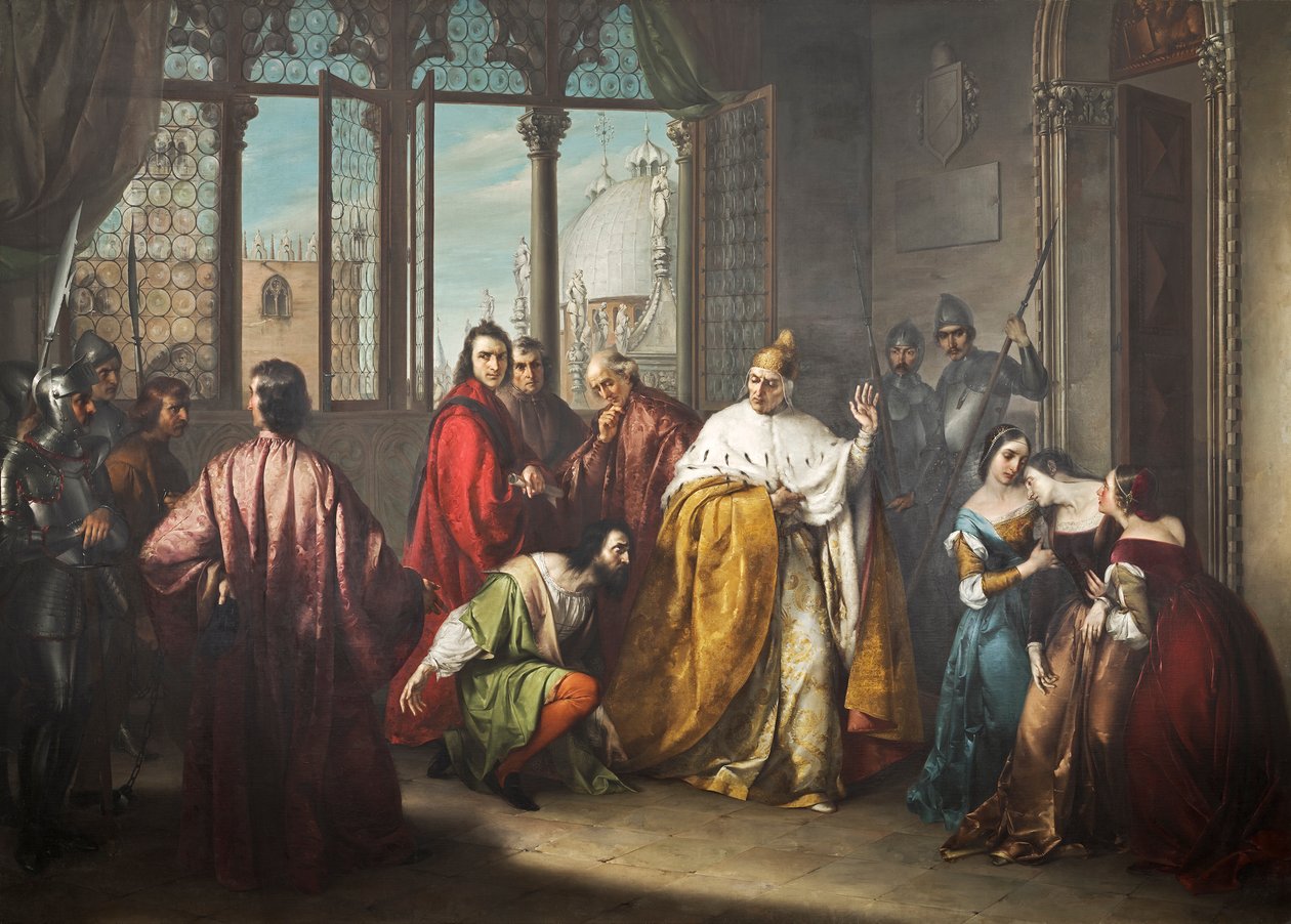 يرسل Doge Francesco Foscari ابنه Jacopo إلى المنفى ("I due Foscari") بواسطة مايكل أنجلو جريجوليتي