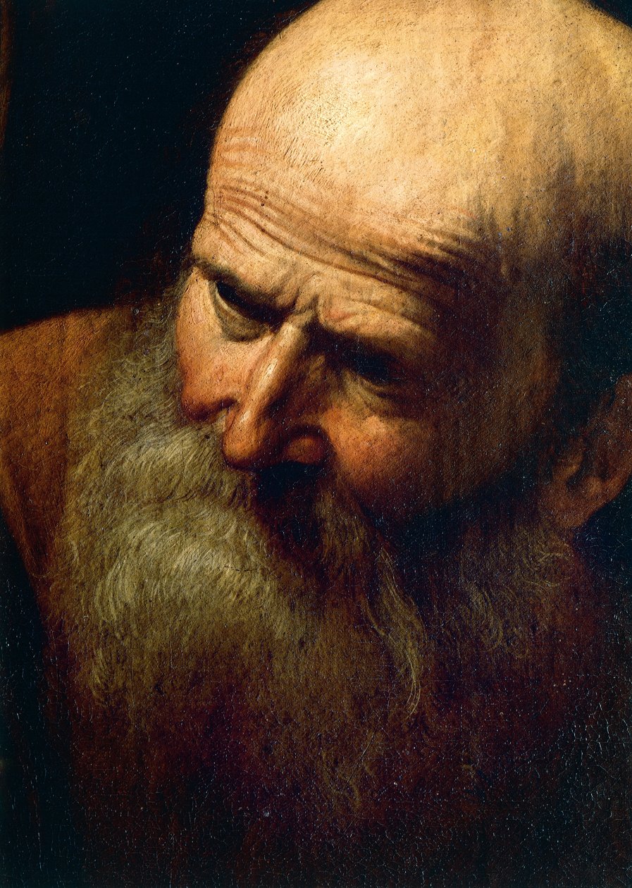 Face of Abraham, detail of The Sacrifice of Isaac, c.1603-04 (oil on canvas) بواسطة مايكل أنجلو ميريسي دا كارافاجيو
