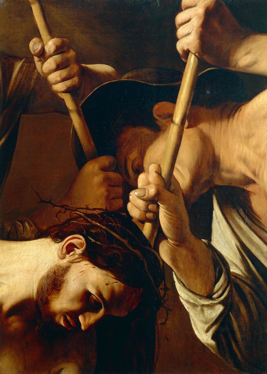 وجه المسيح ، التاج مع الأشواك ، حوالي 1603 (زيت على قماش) (التفاصيل 507206) بواسطة مايكل أنجلو ميريسي دا كارافاجيو