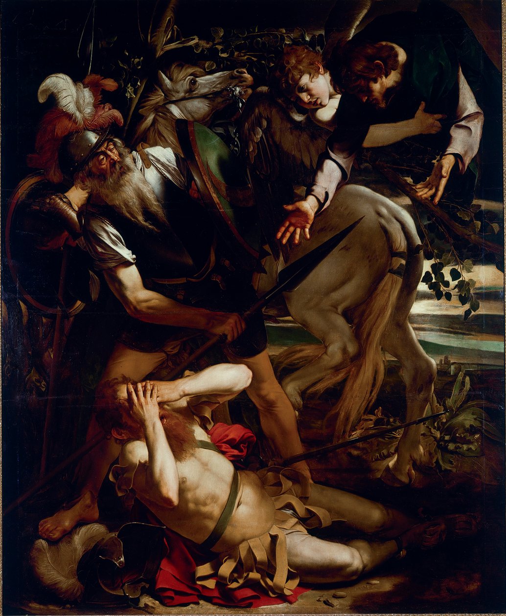 The conversion of St. Paul. Painting by Michelangelo Merisi dit Il Caravaggio (The Caravaggio) (1571-1610) 1594-1596 Dim. 237x189 cm Odescalchi Balbi Collection, Rome - The Conversion of St Paul, by Michelangelo Merisi a.k.a Il Caravaggio (1571-1610). Oil  بواسطة مايكل أنجلو ميريسي دا كارافاجيو