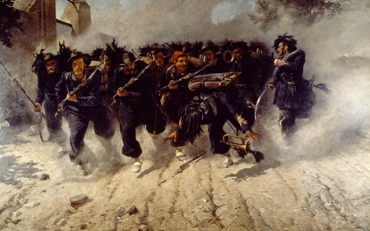 Bersaglieri Charge at Porta Pia, by Michele Cammarano (1835-1920), oil on canvas, 290x472 cm بواسطة ميشيل كامارانو