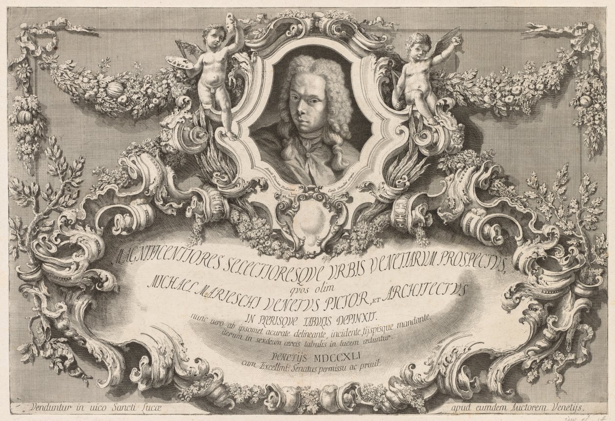 مشاهد من البندقية: Frontispiece - صفحة العنوان ، 1741. بواسطة ميشيل ماريشي