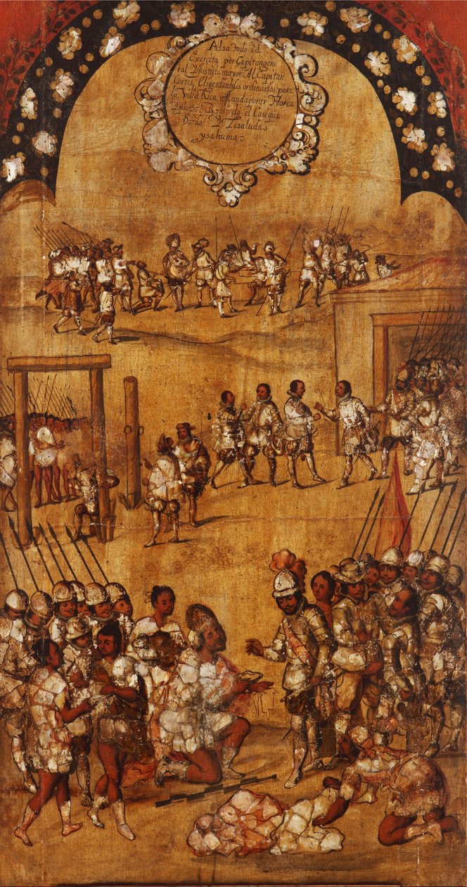 غزو المكسيك ، اللوحة الثالثة ، حوالي 1696-1715 (طلاء على خشب) بواسطة ميغيل جونزاليس