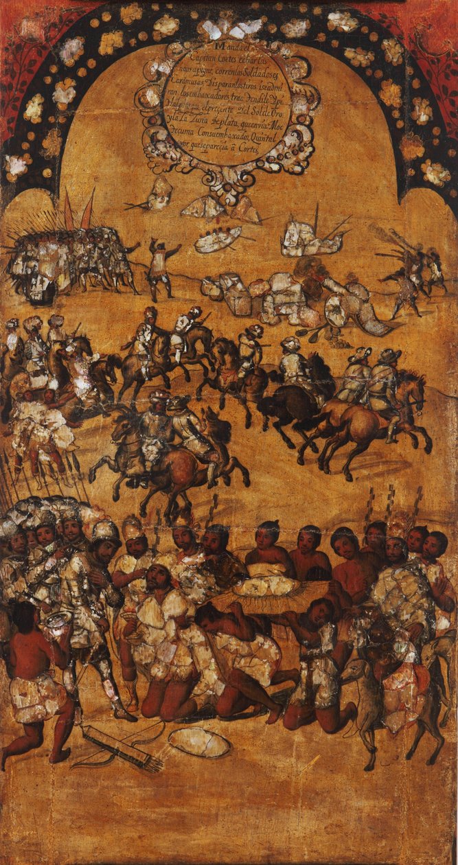 غزو المكسيك ، اللوحة الثانية ، حوالي 1696-1715 (طلاء على خشب) بواسطة ميغيل جونزاليس