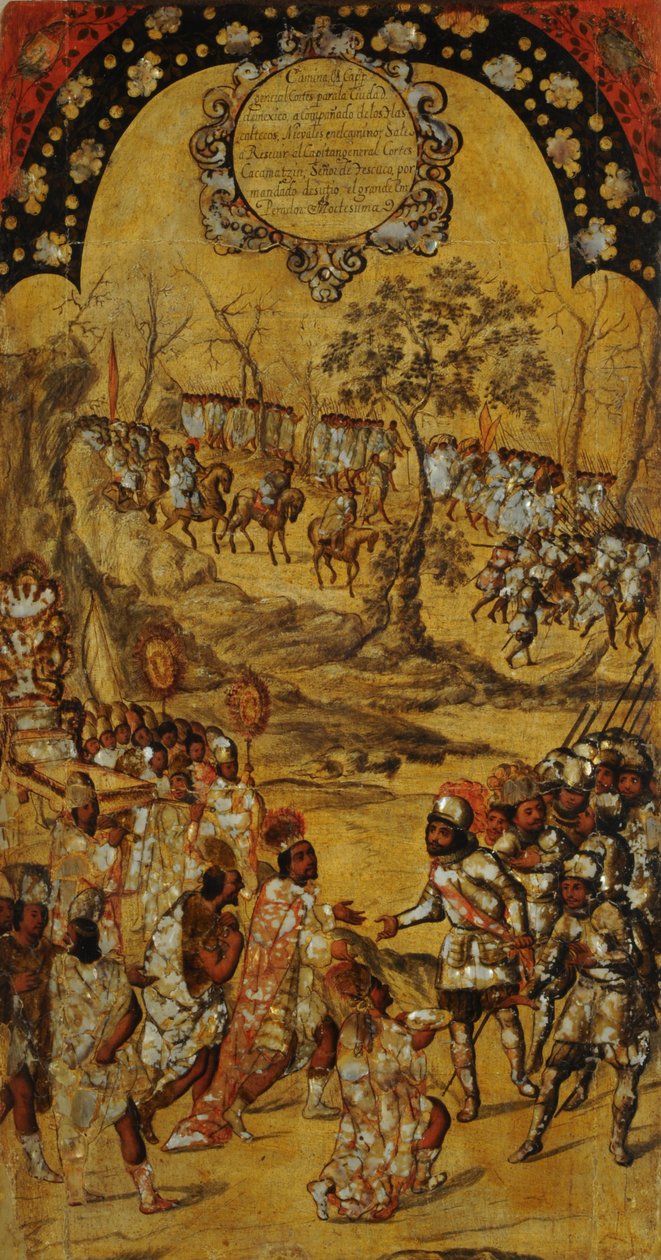 غزو المكسيك ، اللوحة الثامنة ، حوالي 1696-1715 (طلاء على خشب) بواسطة ميغيل جونزاليس