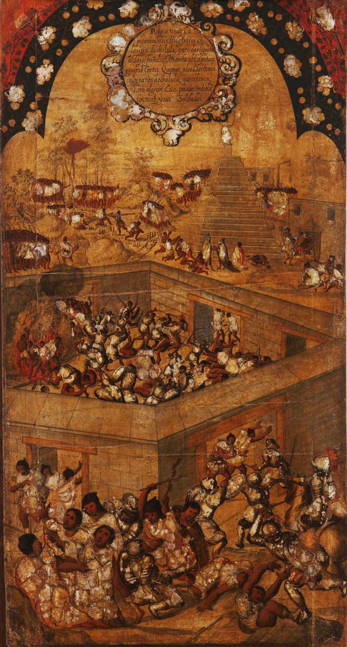 غزو المكسيك ، اللوحة السابعة ، حوالي 1696-1715 (طلاء على خشب) بواسطة ميغيل جونزاليس