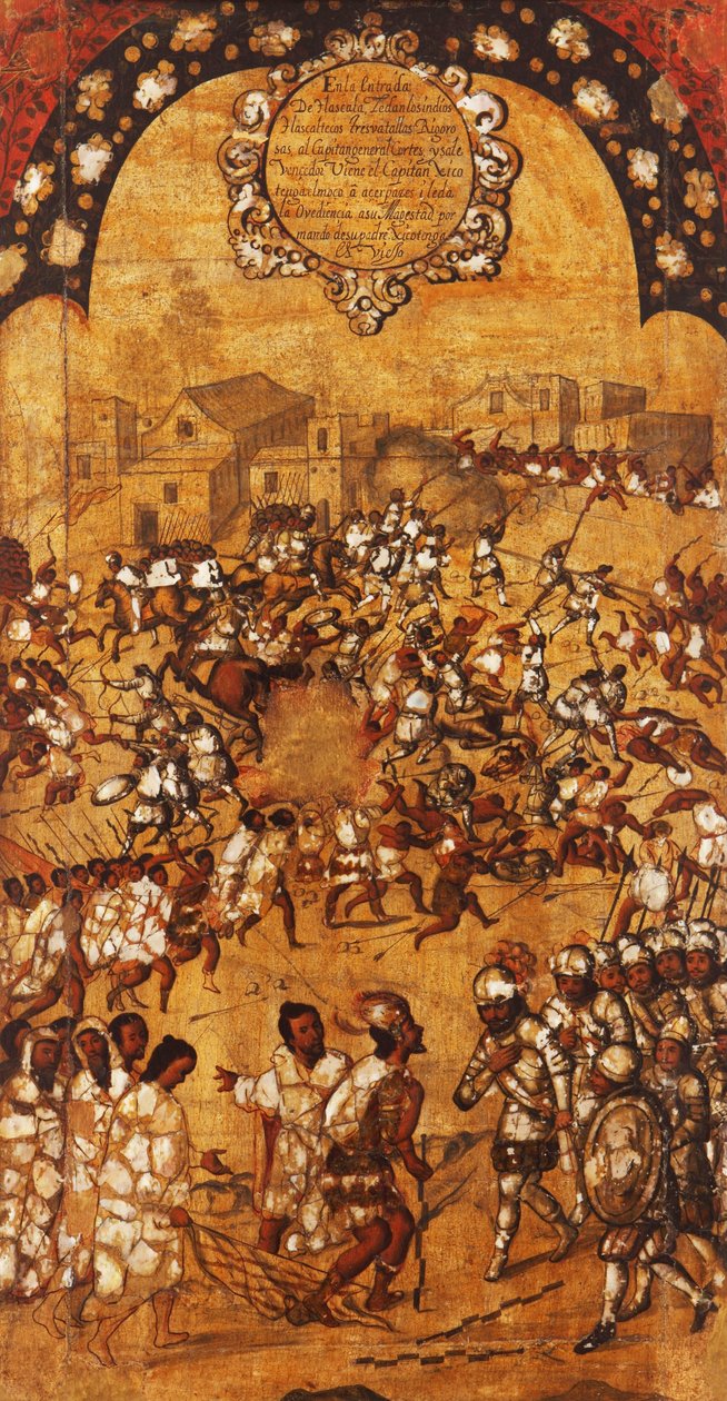غزو المكسيك ، اللوحة الخامسة ، حوالي 1696-1715 (دهان على الخشب) بواسطة ميغيل جونزاليس