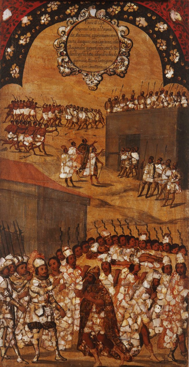 غزو المكسيك ، اللوحة XVII ، حوالي 1696-1715 (طلاء على خشب) بواسطة ميغيل جونزاليس