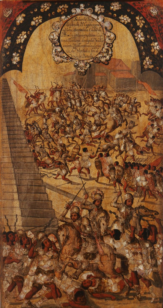 غزو المكسيك ، اللوحة السادسة عشر ، حوالي 1696-1715 (طلاء على خشب) بواسطة ميغيل جونزاليس