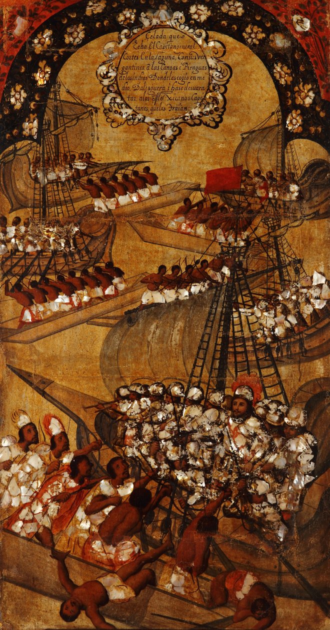 غزو المكسيك ، اللوحة الثانية والعشرون ، حوالي 1696-1715 (طلاء على خشب) بواسطة ميغيل جونزاليس