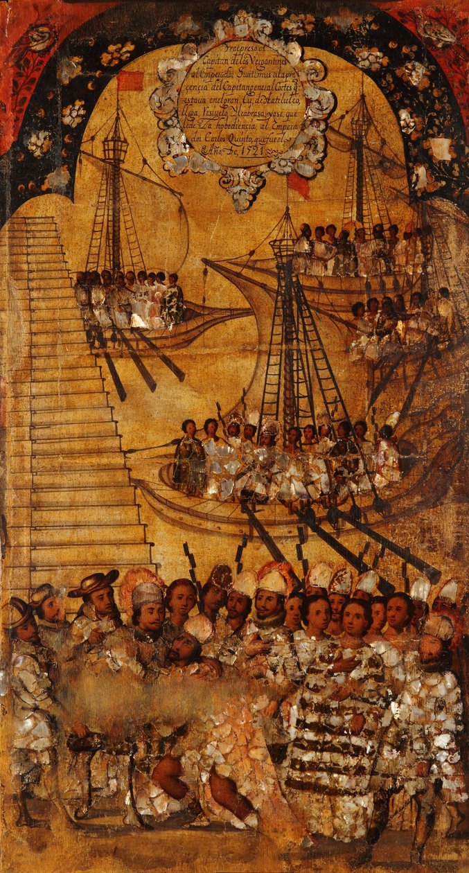 غزو المكسيك ، اللوحة الرابعة والعشرون ، 1696-1715 (دهان على الخشب) بواسطة ميغيل جونزاليس