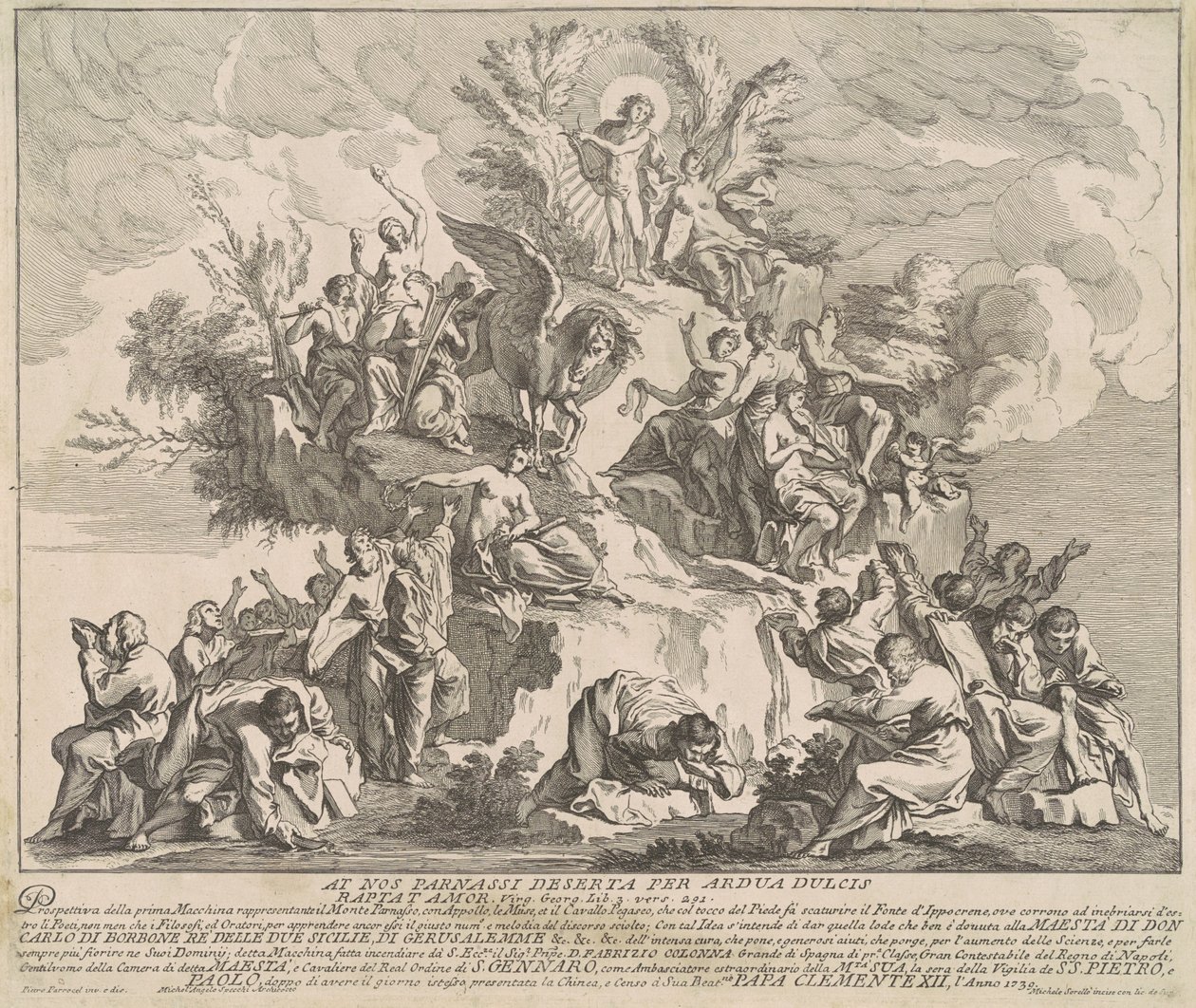 The Prima Macchina للصين عام 1739: جبل بارناسوس مع أبولو ، و The Muses ، و Pegasus بواسطة ميغيل دي سوريلو ، بعد بيير باروسيل ، بعد مايكل أنجلو سبيشي