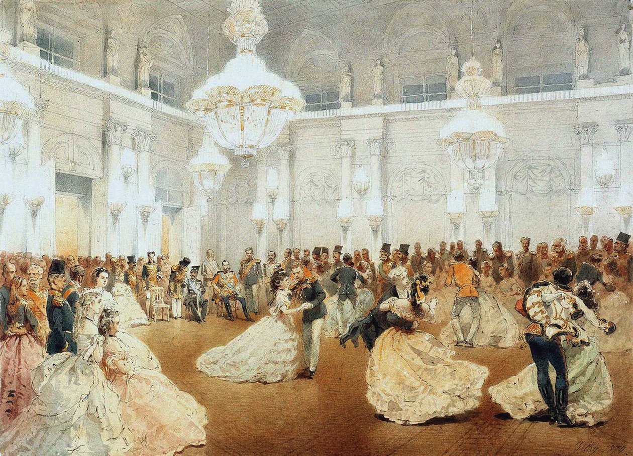 الكرة في قاعة الحفلات في القصر الشتوي خلال الزيارة الرسمية لناصر الدين شاه في مايو بواسطة Mihaly بواسطة Zichy