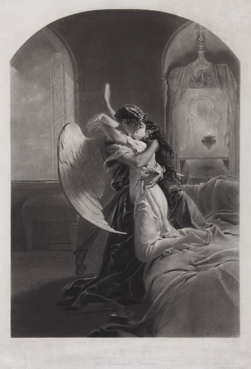 تمارا وشيطان. رسم توضيحي لقصيدة الشيطان بواسطة ميخائيل ليرمونتوف ، ج. 1880 بواسطة Mihaly بواسطة Zichy