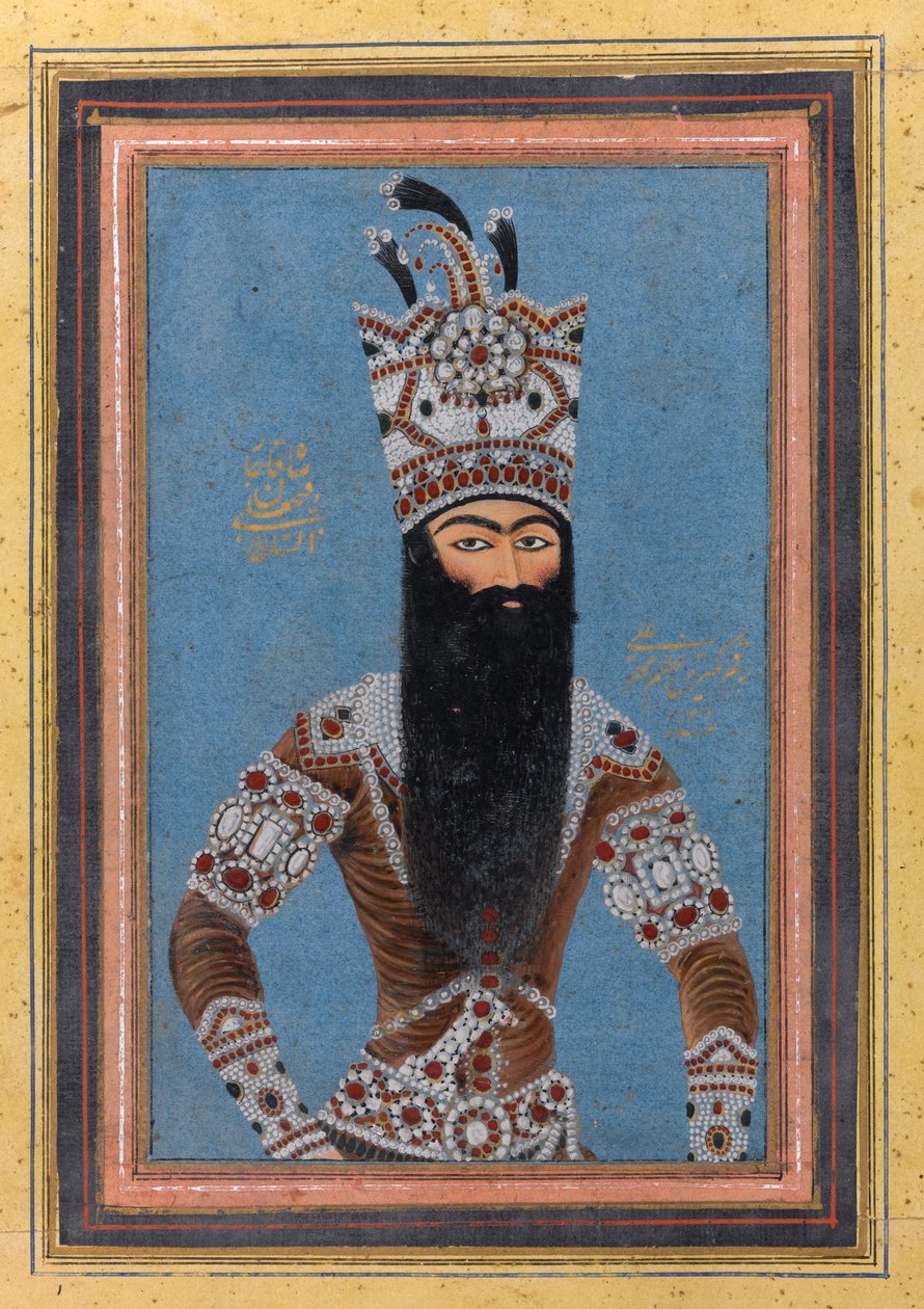بورتريه فتح علي شاه قاجار 1815 (مرحاض ، ذهب وحبر على ورق) بواسطة MihrAli MihrAli