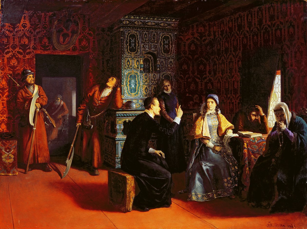 مارينا Mniszech قيد الاعتقال مع كاهن ، 1883 بواسطة ميخائيل كونستانتينوفيتش كلودت