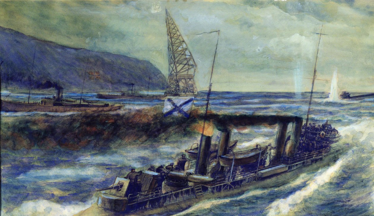 غرق القارب الألماني U U 56 على يد المدمرة الروسية غروزوفوي في بحر بارنتس في 20 أكتوبر 1916 ، 1940 بواسطة ميخائيل ميخائيلوفيتش سيميونوف