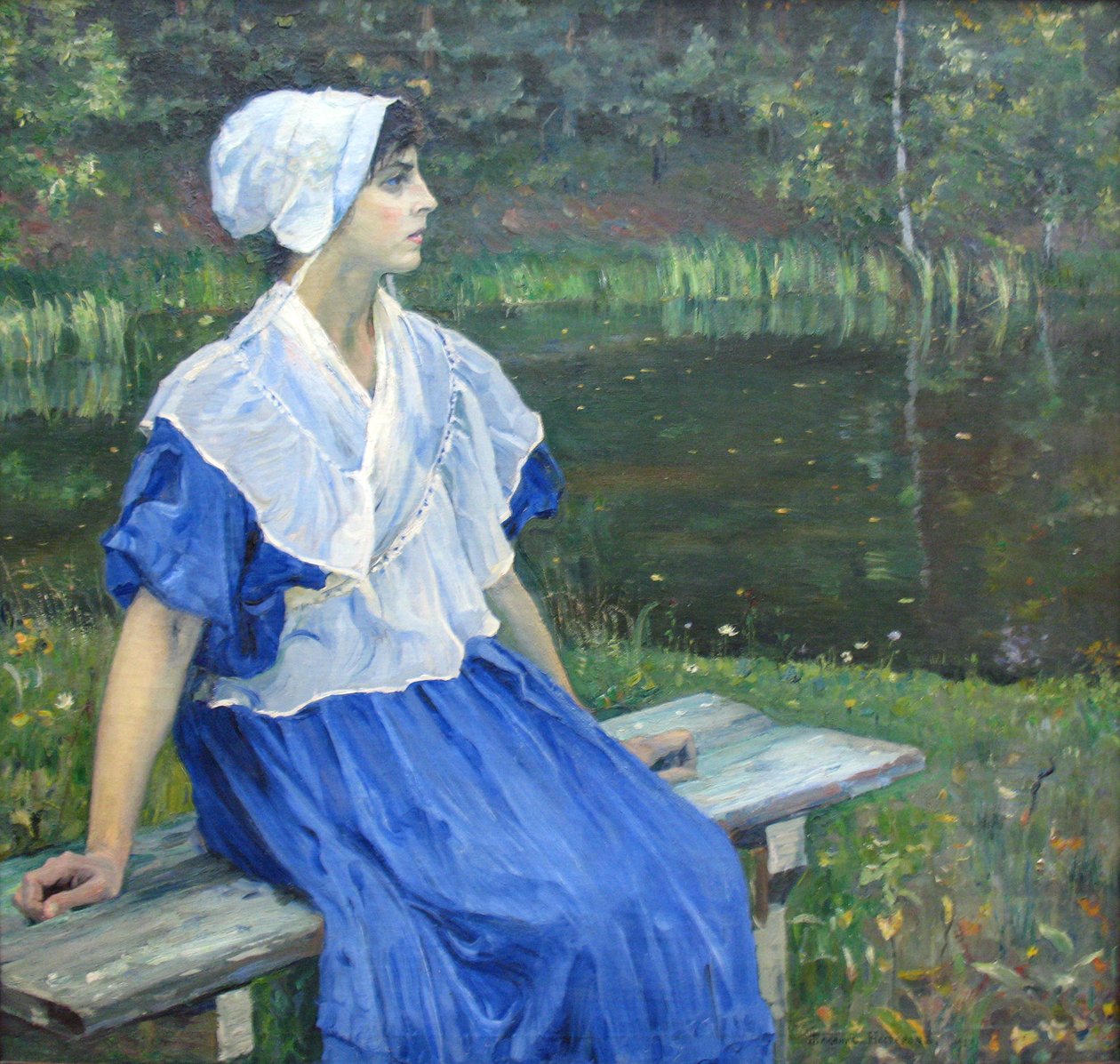 فتاة بجوار البركة صورة NM Nesterova ، 1923 n الألمانية: Madchen am Teich صورة لـ NM Nesterova ، 1923n: ..، 1923n بواسطة ميخائيل فاسيليفيتش نيستيروف
