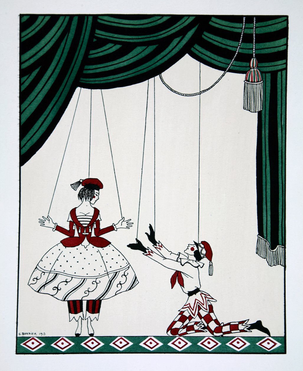 بتروشكا ، من سلسلة تصاميم على رقصات فاسلاف نيجينسكي 1889-1950. جورج باربيير 1882-1932 ، طباعة بوخارير بواسطة ميخائيل شيبانوف
