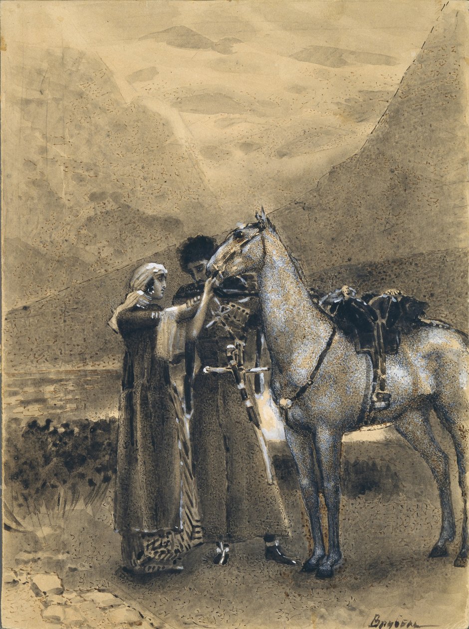 وداع زارا مع إسماعيل. رسم توضيحي لقصيدة إسماعيل بك ميخائيل ليرمونتوف ، 1890-1891 بواسطة ميخائيل الكساندروفيتش فروبل