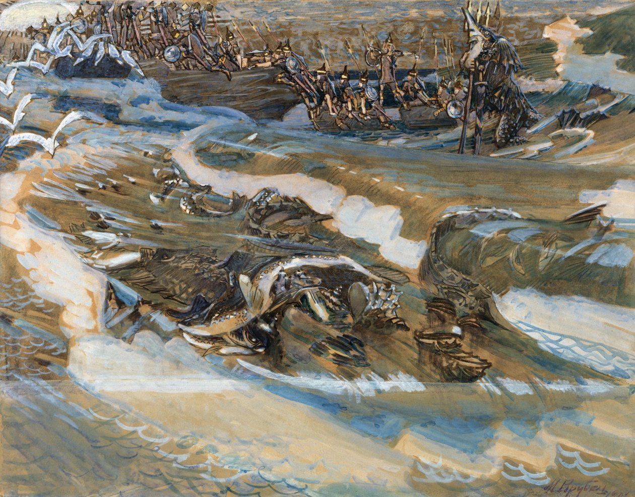 رسم توضيحي للقصة الخيالية للقيصر سالتان بقلم أ. بوشكين ، 1901 بواسطة ميخائيل الكساندروفيتش فروبل