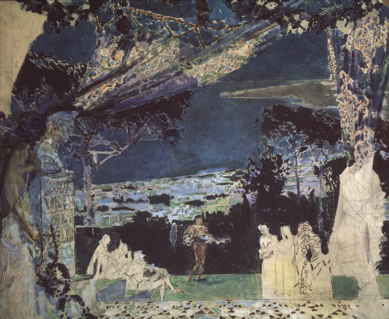 إيطاليا. ليلة في نابولي. تصميم ستارة للأوبرا الروسية الخاصة ، 1891 بواسطة ميخائيل الكساندروفيتش فروبل