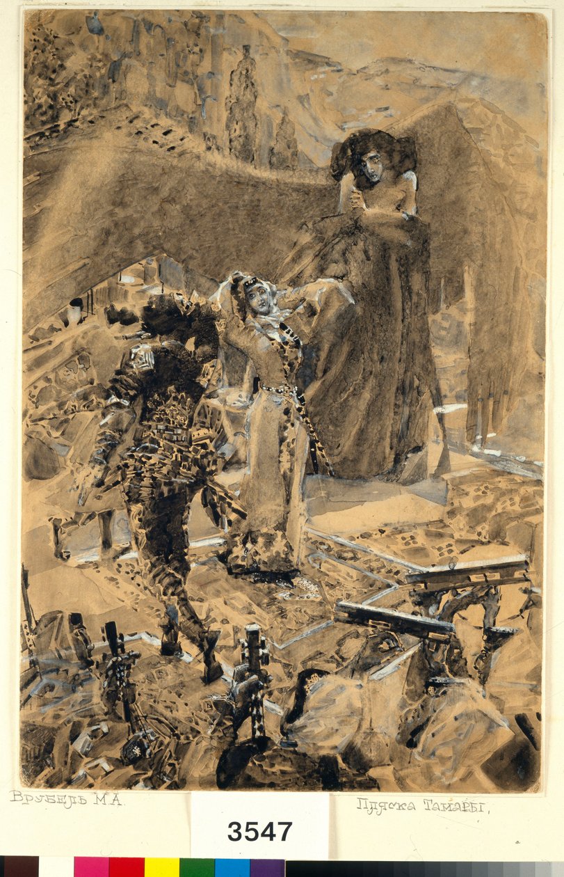 رقصة تمارا - رسم توضيحي من قصيدة "الشيطان" لميخائيل ليرمونتوف (1814-1841) - عمل فني لميخائيل ألكساندروفيتش فروبل (فروبل) (1856-1910) بواسطة ميخائيل الكساندروفيتش فروبل