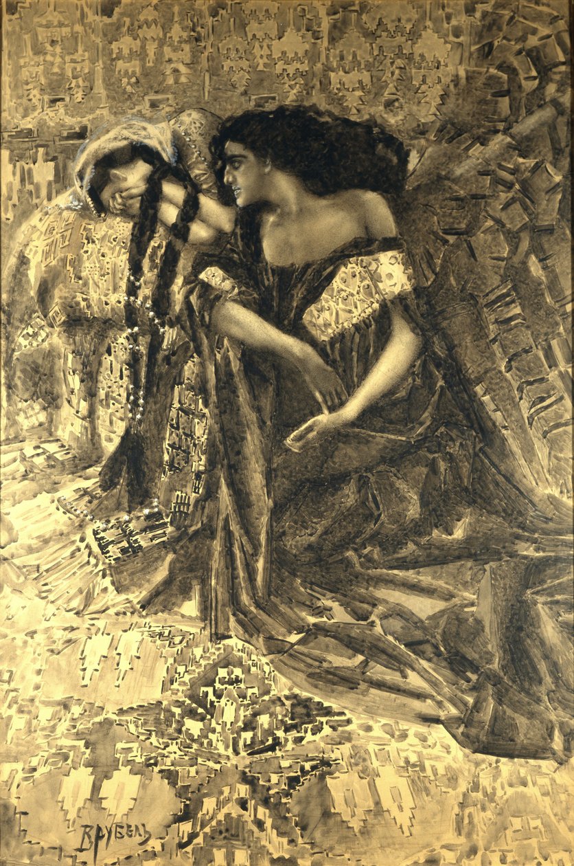 تمارا وشيطان. رسم توضيحي لقصيدة الشيطان بواسطة ميخائيل ليرمونتوف ، 1890-1891 بواسطة ميخائيل الكساندروفيتش فروبل
