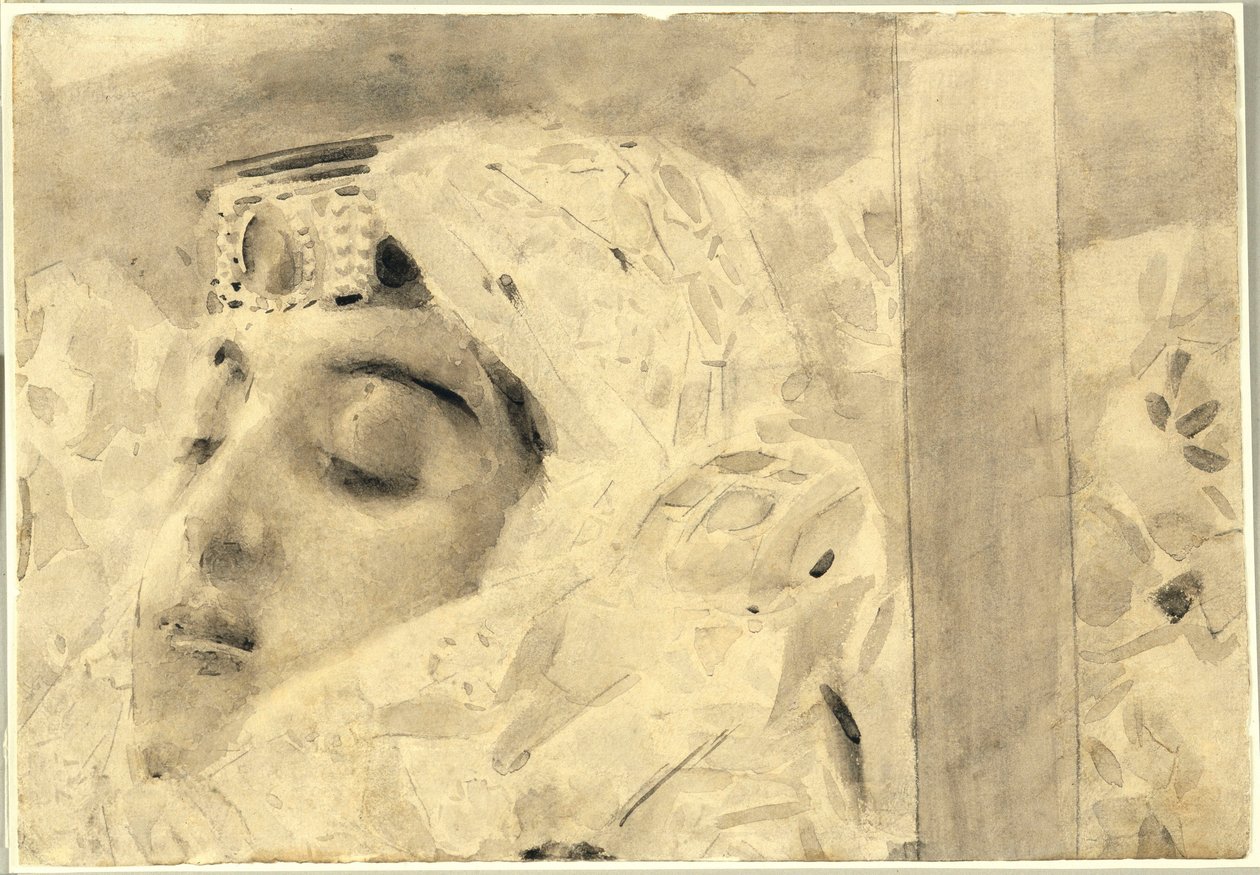 تمارا في نعش - رسم توضيحي من قصيدة "الشيطان" لميخائيل ليرمونتوف (1814-1841) - عمل فني لميخائيل ألكساندروفيتش فروبل (فروبيل) (1856-1910) بواسطة ميخائيل الكساندروفيتش فروبل