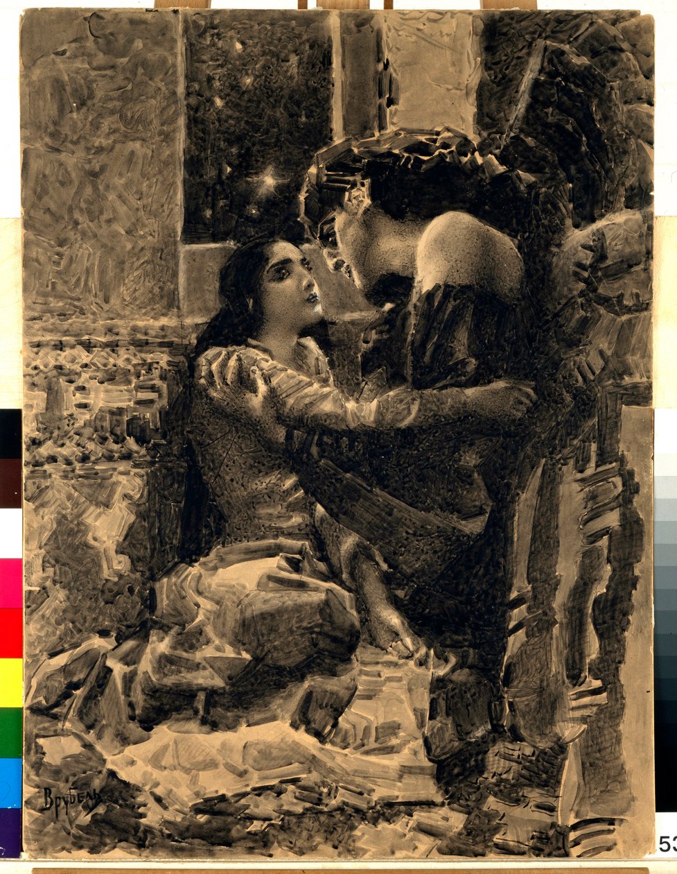 تمارا والشيطان - رسم توضيحي من قصيدة "الشيطان" لميخائيل ليرمونتوف (1814-1841) - عمل فني لميخائيل ألكساندروفيتش فروبل (فروبل) (1856-1910) بواسطة ميخائيل الكساندروفيتش فروبل