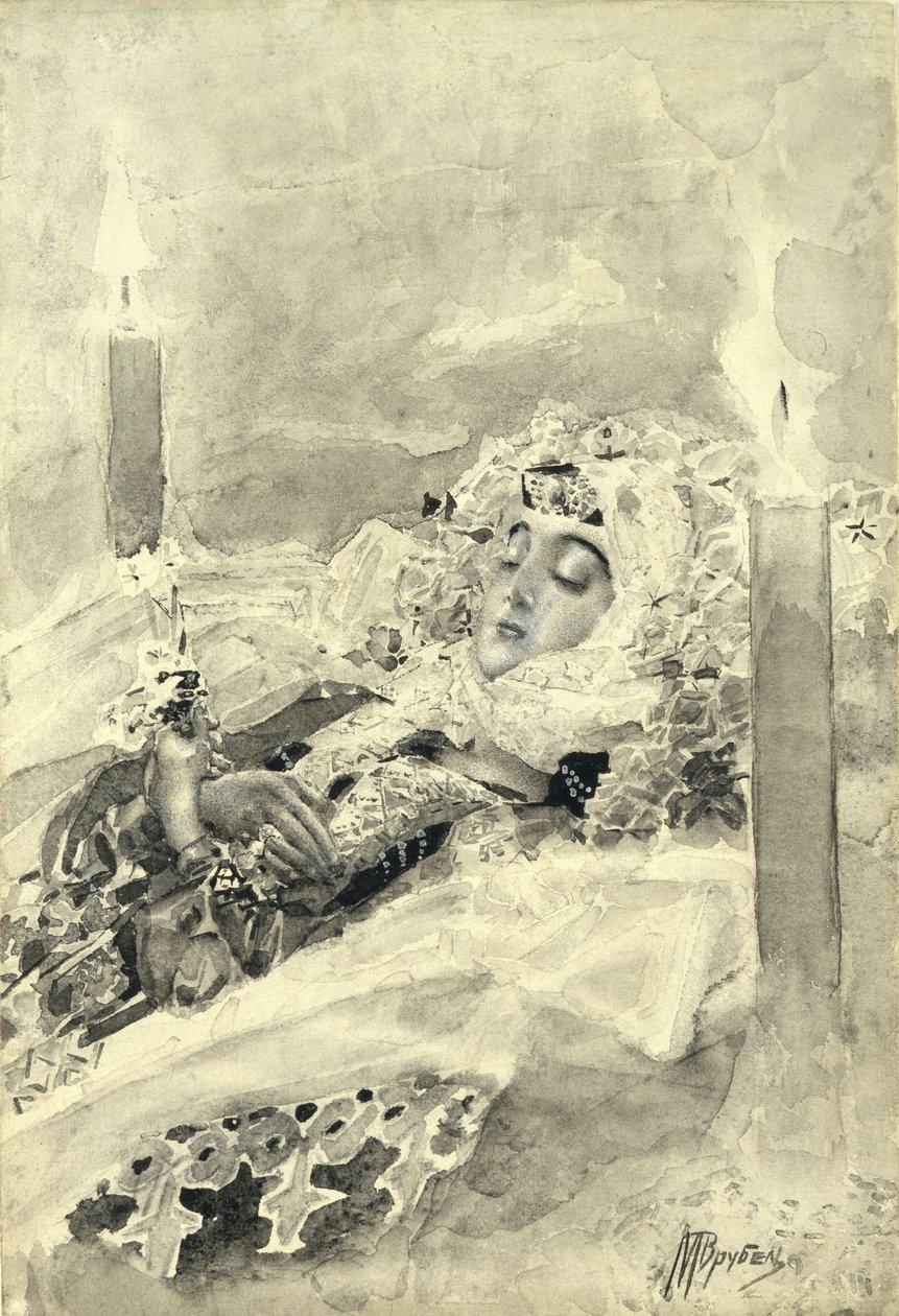 تمارا في التابوت. رسم توضيحي لقصيدة الشيطان بواسطة ميخائيل ليرمونتوف ، 1890-1891 بواسطة ميخائيل الكساندروفيتش فروبل