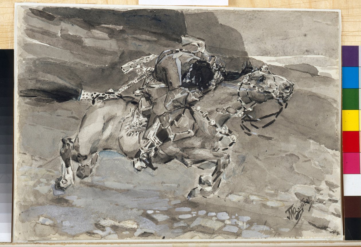 فارس - رسم توضيحي من قصيدة "الشيطان" لميخائيل ليرمونتوف (1814-1841) - عمل فني لميخائيل ألكساندروفيتش فروبل (فروبيل) (1856-1910) بواسطة ميخائيل الكساندروفيتش فروبل