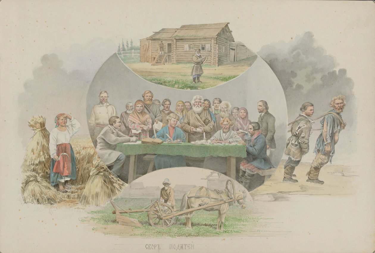 جباية الضرائب ، 1862. بواسطة ميخائيل ستيبانوفيتش زنامنسكي