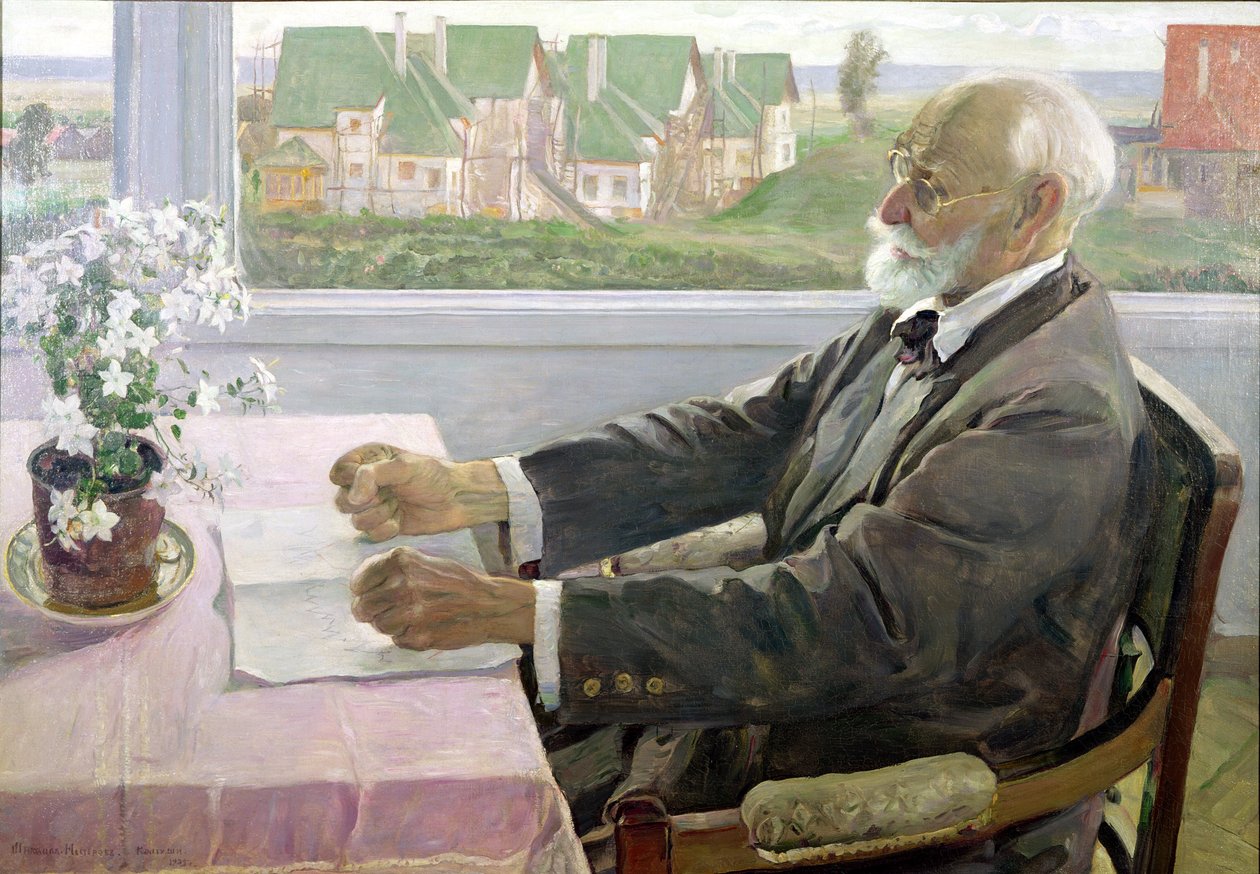 إيفان بتروفيتش بافلوف (1849-1936) في منزله في كولتوشي ، بالقرب من سانت بطرسبرغ ، 1935 بواسطة ميخائيل فاسيليفيتش نيستيروف