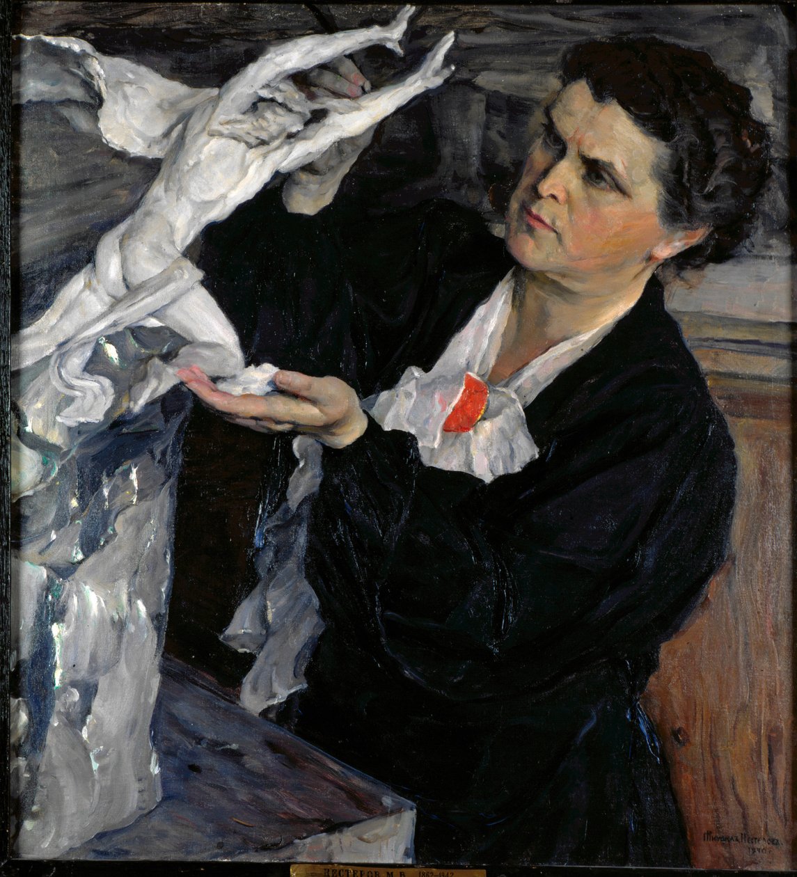 صورة للنحاتة فيرا موخينا (موخينة) (1889-1953). لوحة لميخائيل فاسيليفيتش نيستيروف (1862-1942)، زيت على قماش بواسطة ميخائيل فاسيليفيتش نيستيروف