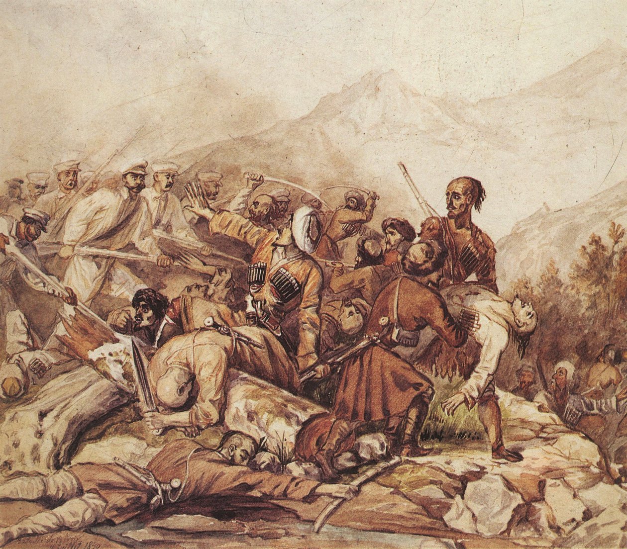 معركة نهر فاليريك في 11 يوليو 1840 ، 1840 بواسطة ميخائيل يوريفيتش ليرمونتوف